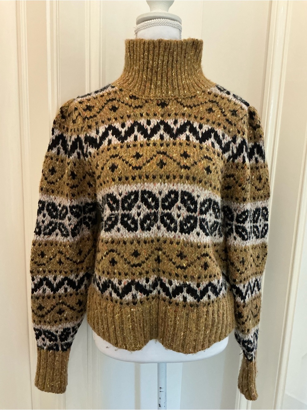 Zara Mustard & Black Fair Isle Turtleneck Sweater